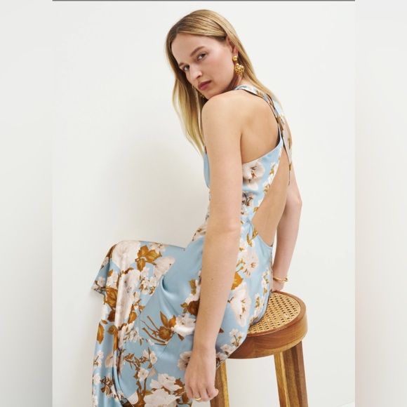 New Reformation Casette Silk Dress, Serene blue, Size 4 - Picture 2 of 4